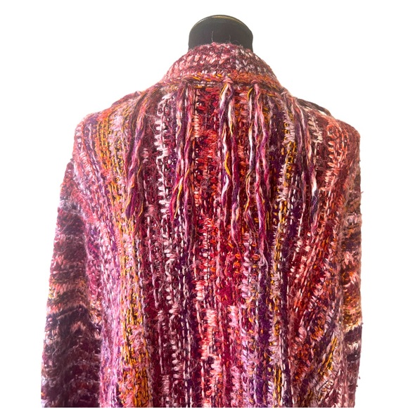 Free People Birkenstock Red Multi Boho Fringe Open Cardigan Sweater L - Picture 3 of 5